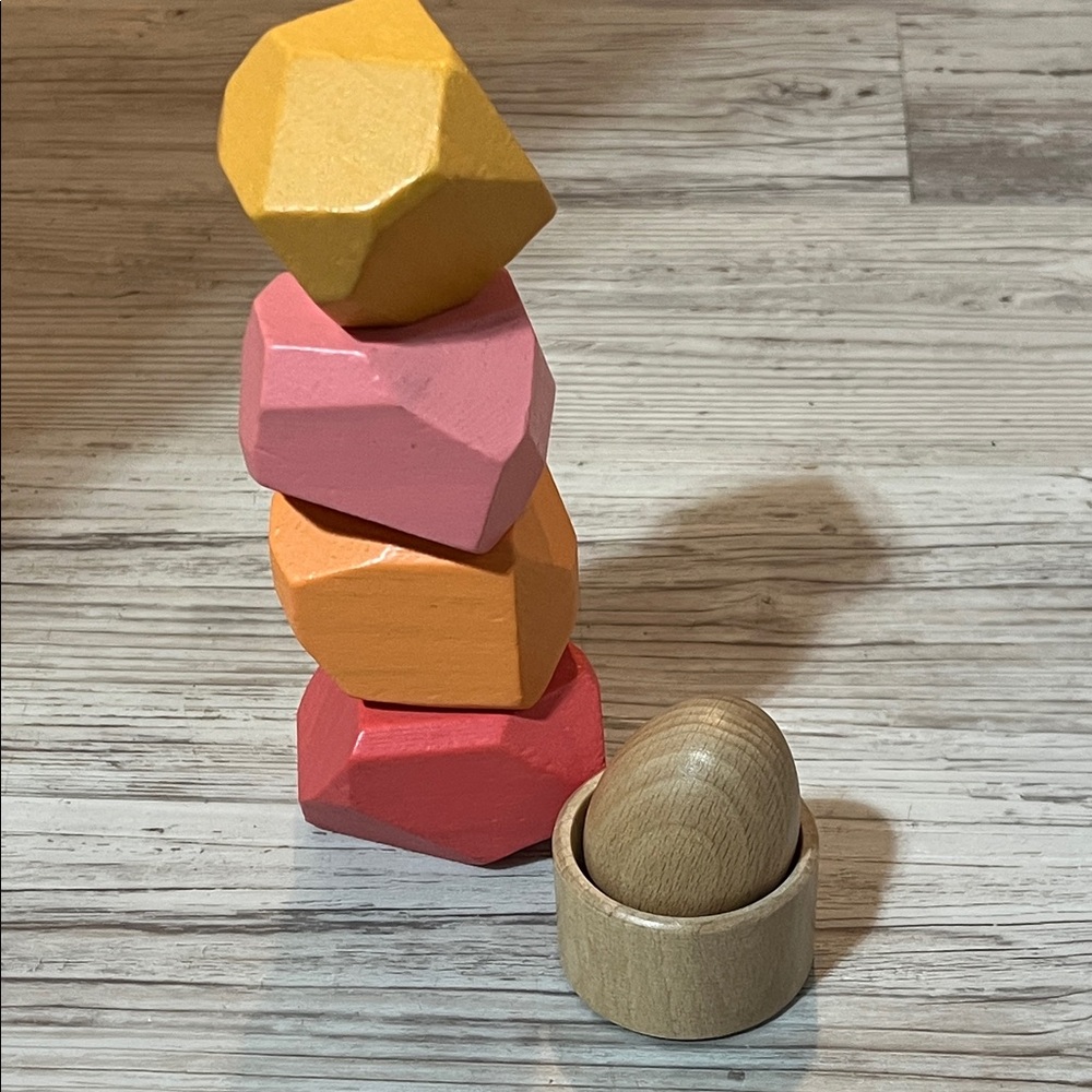 Lovevery Wooden Stacking Stones Toy Pink, Orange, Yellow Red AND Montessori Egg